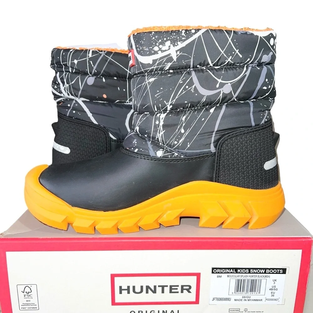 Hunter Boots Boys Size 4 Black Orange Gray Winter Molecular Insulated Waterproof